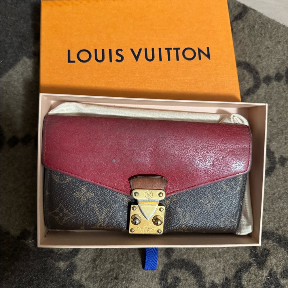 Louis Vuitton Red and Brown Wallet with Monogram Canvas